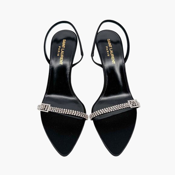 Saint Laurent Rendez Vous 75 Black Crystal Slingback Sandals Heels Size 37 US 7 - Picture 3 of 15